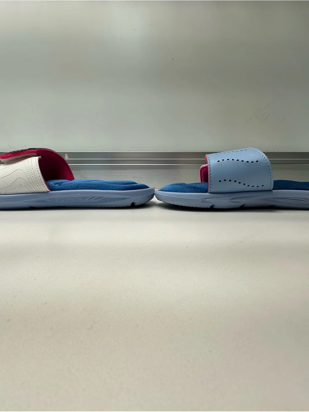 Under Armour Light Blue and Pink Kids' Adjustable Slide Sandals 5Y